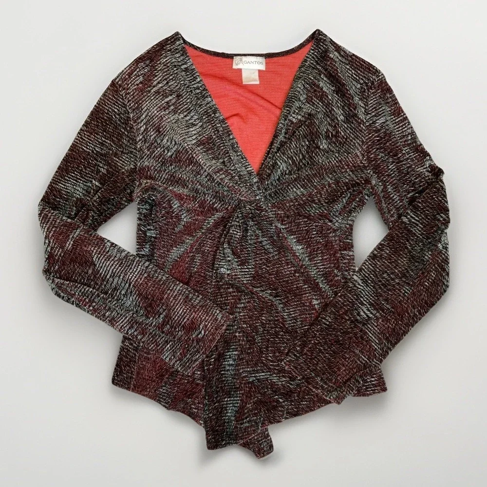 Y2K Gantos Velvet‎ Twist Front Top Metallic Glam Sexy Party Luxury Size M Cozy
